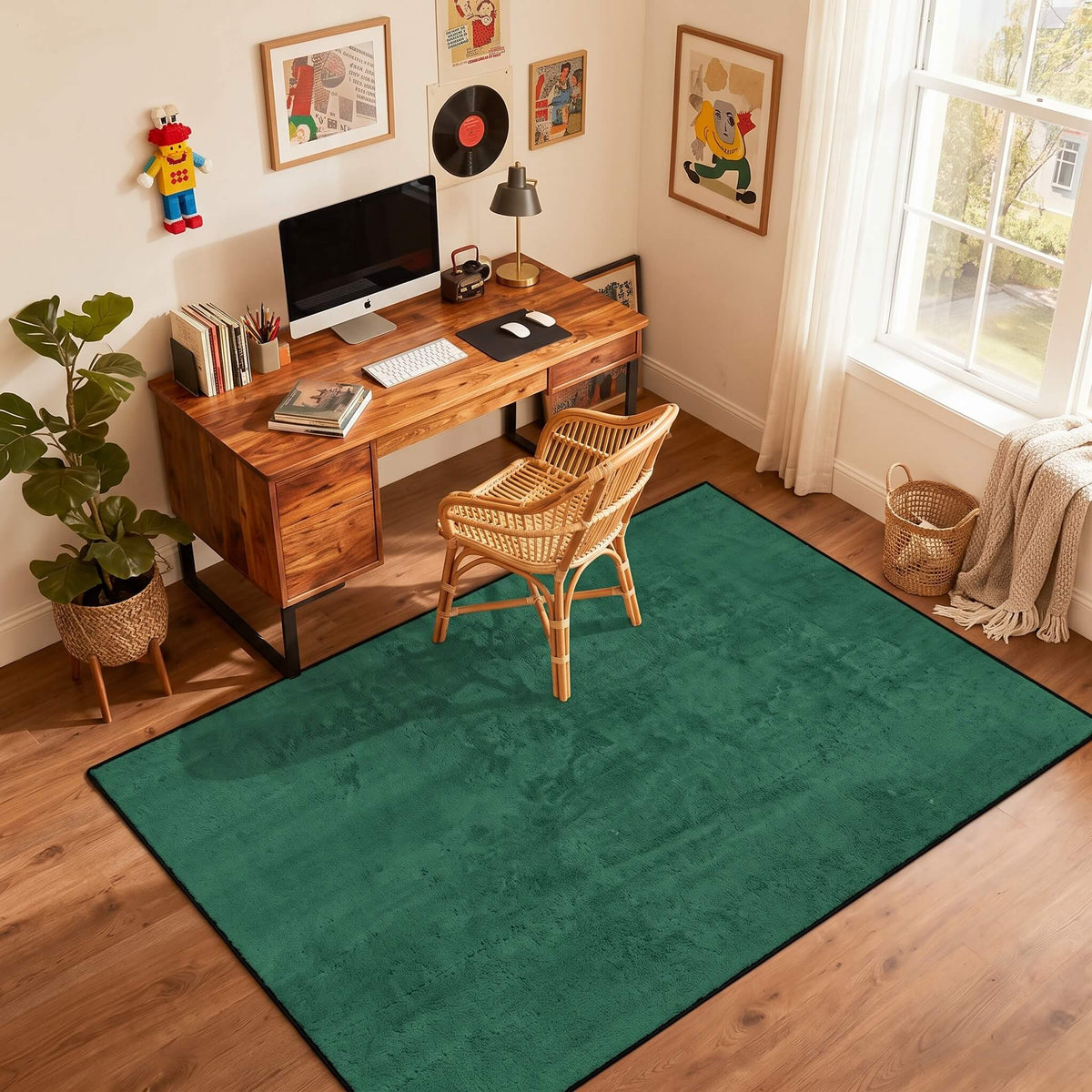 Green non slip flat pile area rug on a timber floor