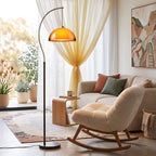 Close view of the sand dome shade on the French Mushroom Arc Floor Lamp