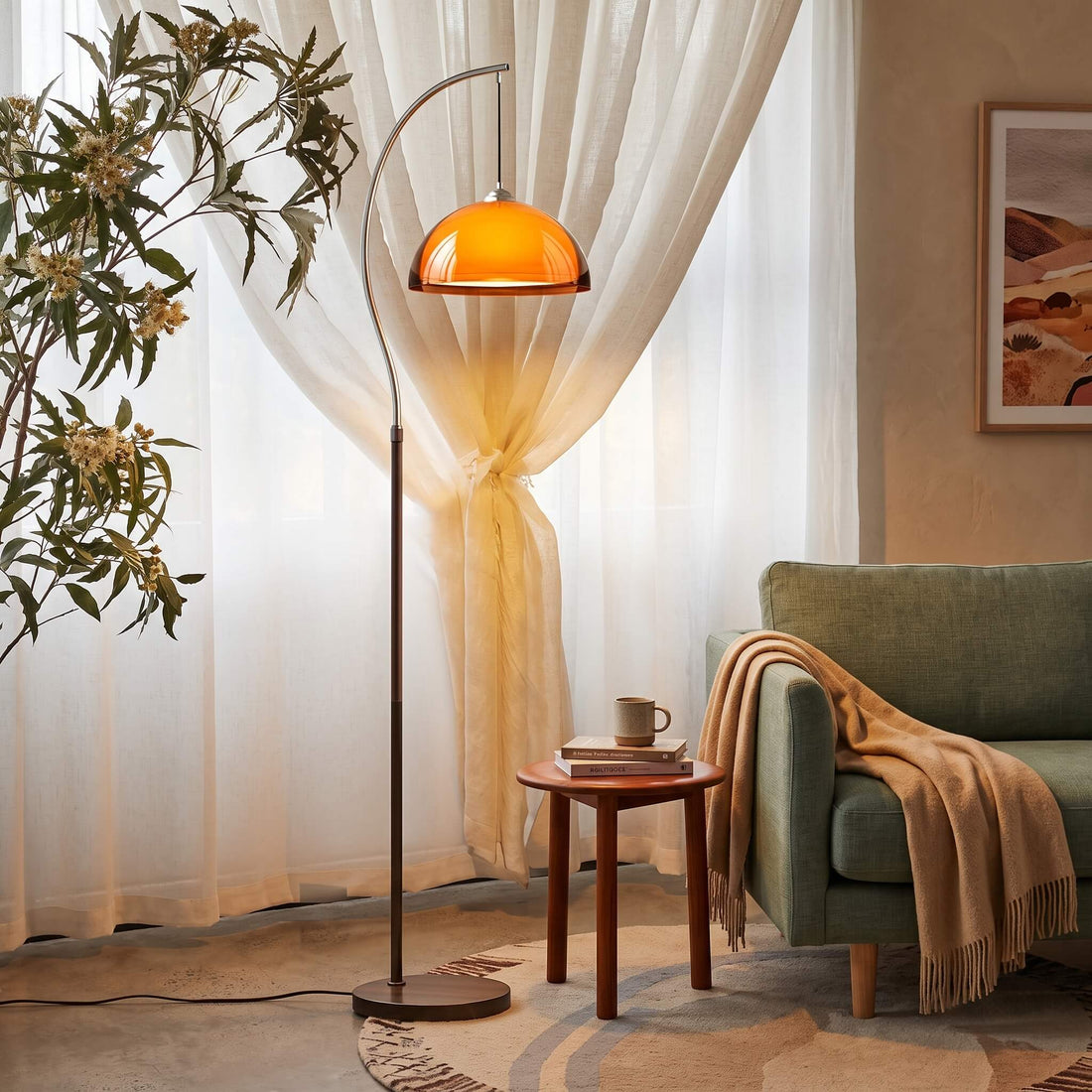 Walnut and sand materials of the French Mushroom Arc Floor Lamp