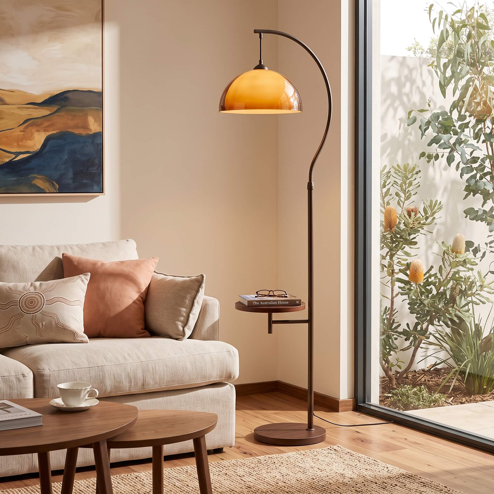 Detail of the French Mushroom Arc Floor Lamp in a styled interior