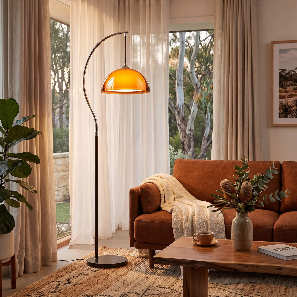 French Mushroom Arc Floor Lamp shown with its optional side table