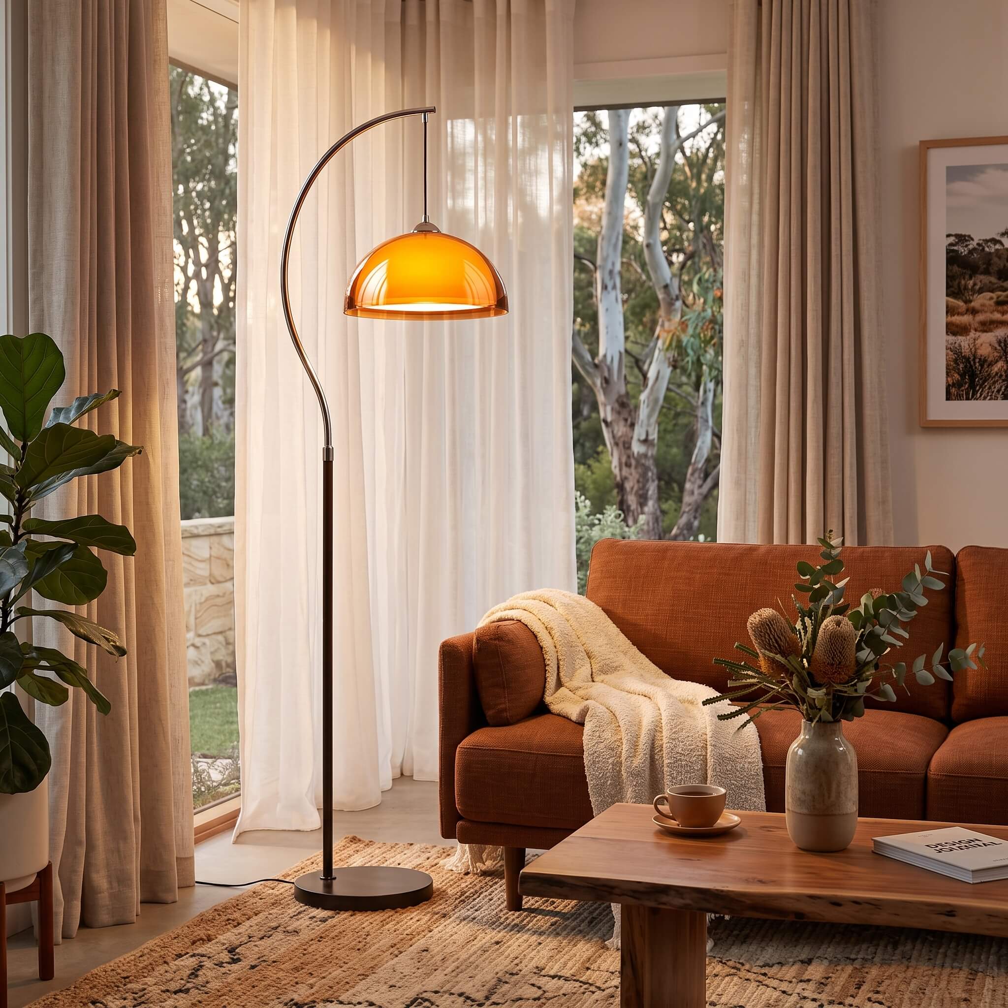 French Mushroom Arc Floor Lamp shown with its optional side table