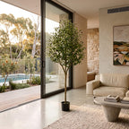 Faux olive tree foliage in bright natural light