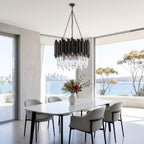 Textured matte black tube frame of the Obsidian crystal chandelier