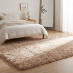 Plush shaggy area carpet in a guest bedroom