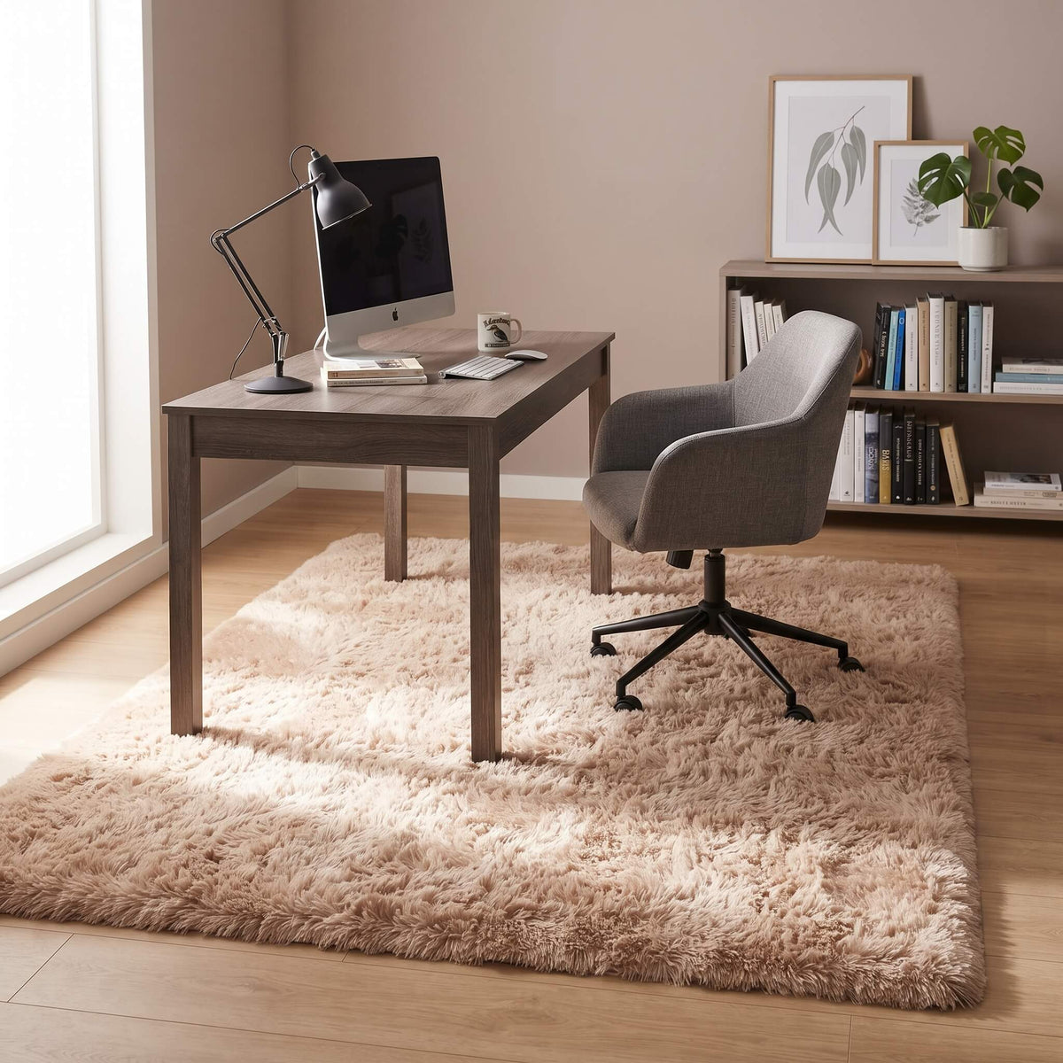 Shaggy area carpet in a home study
