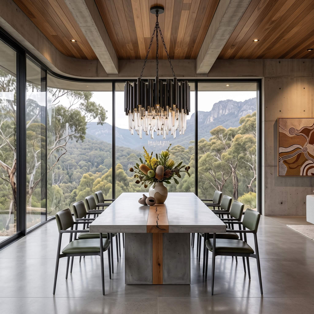 95cm Obsidian crystal chandelier shown at scale in a modern home