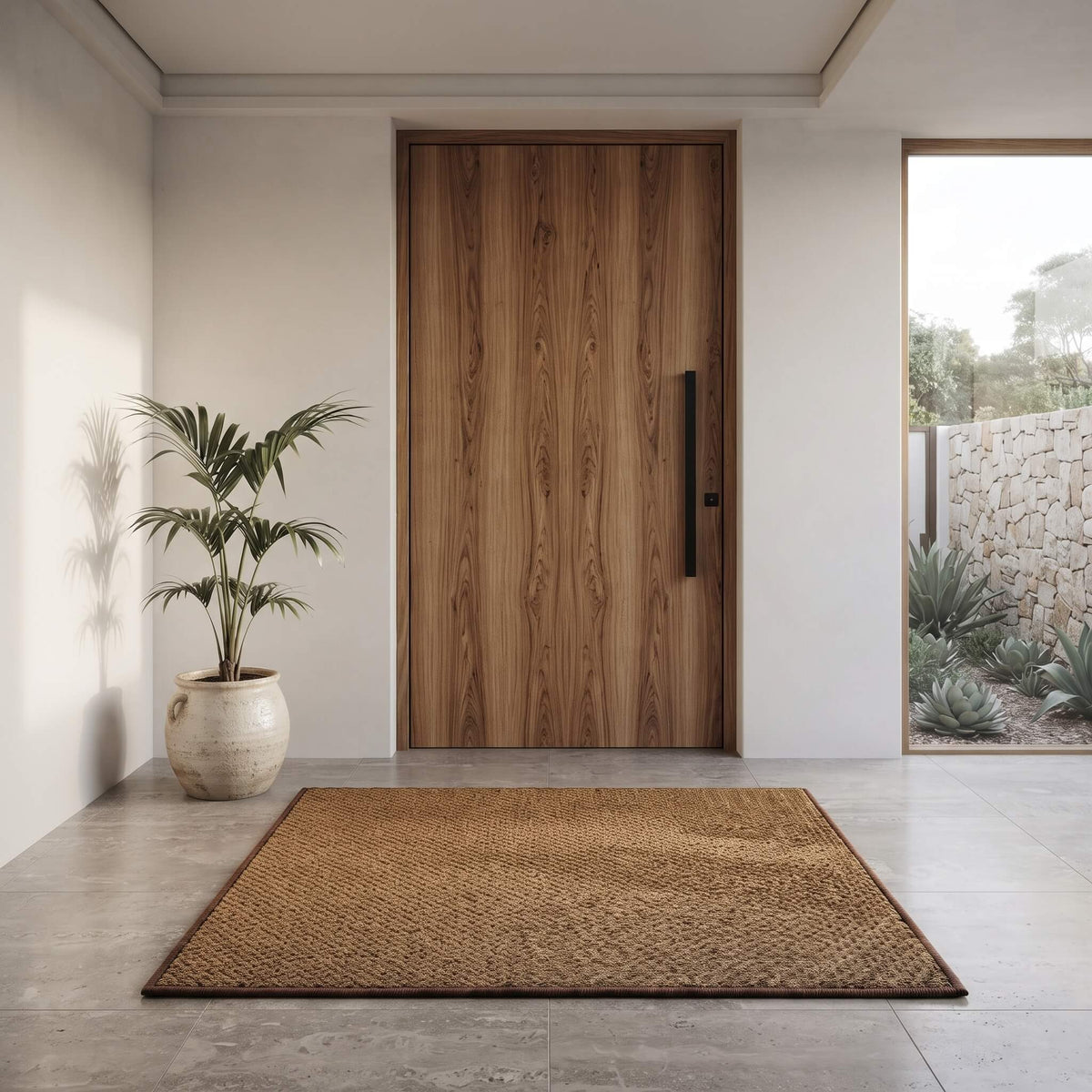 Coconut coir welcome mat at a back door