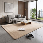 Beige coral fleece low pile rug in a living room