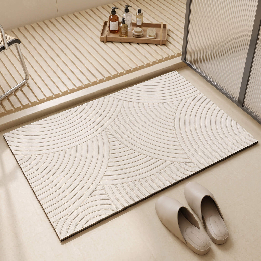 Wave pattern diatomite bath mat with curved arc texture