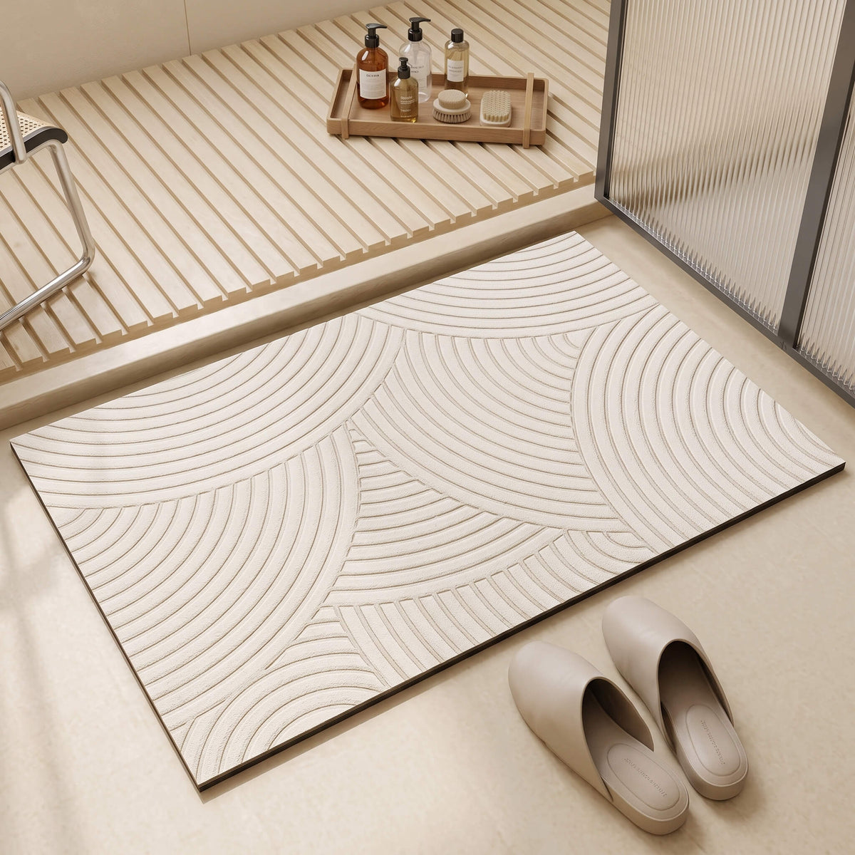 Wave pattern diatomite bath mat with curved arc texture