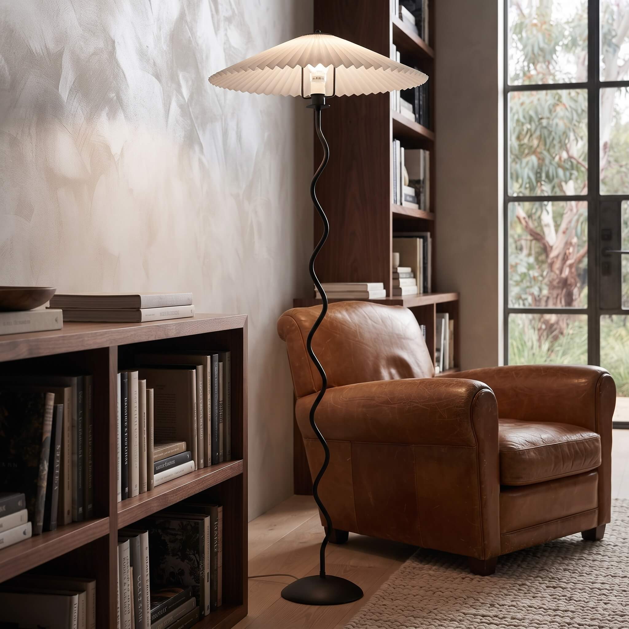 Meander Wavy Floor Lamp with Fluted Shade