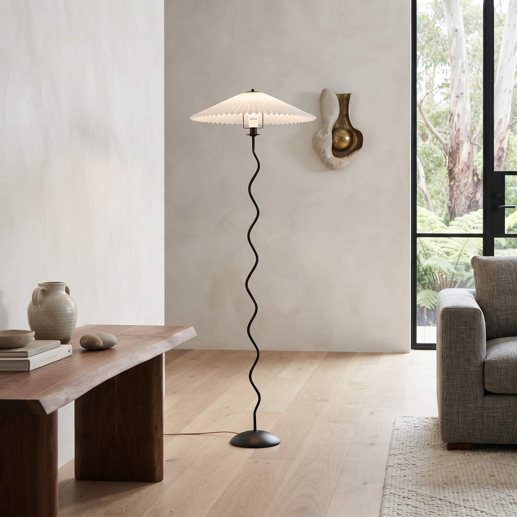 Meander Wavy Floor Lamp with Fluted Shade