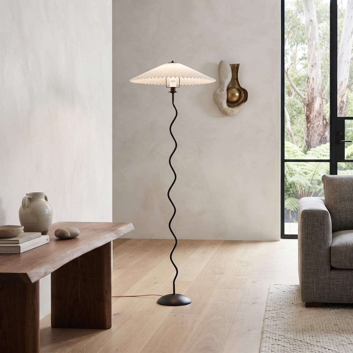 Meander Wavy Floor Lamp with Fluted Shade