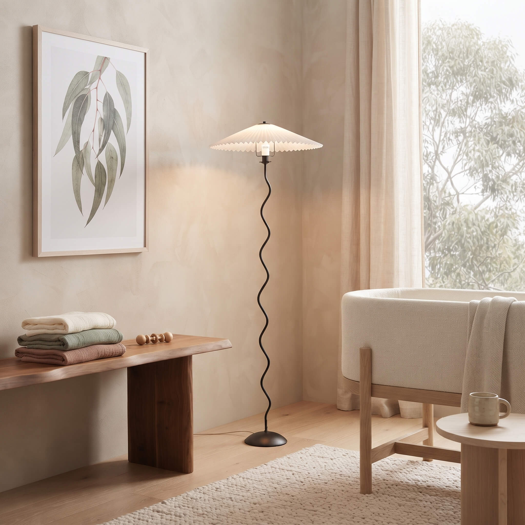 Meander Wavy Floor Lamp with Fluted Shade