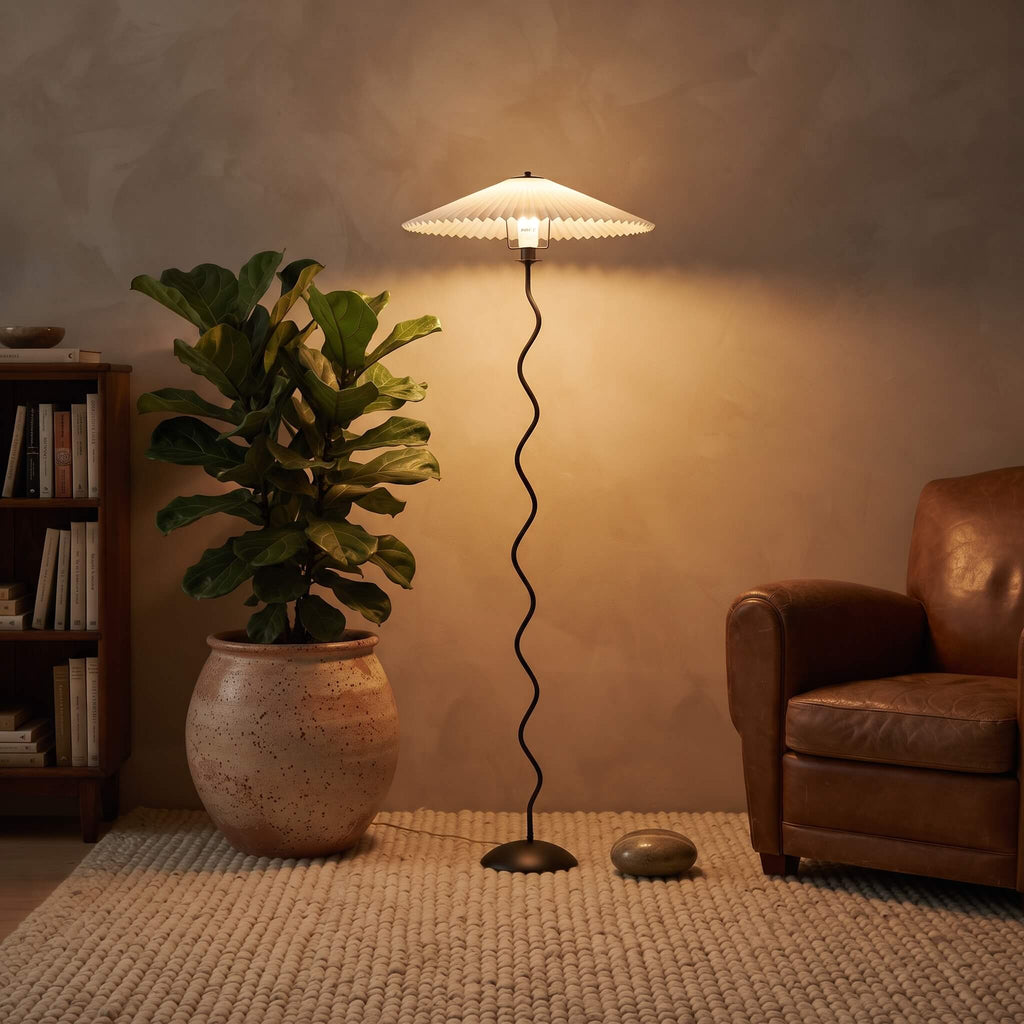 Meander Wavy Floor Lamp with Fluted Shade
