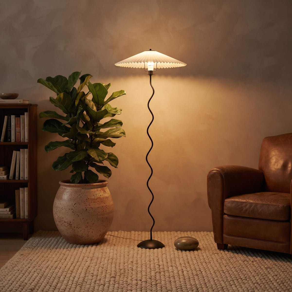 Meander Wavy Floor Lamp with Fluted Shade