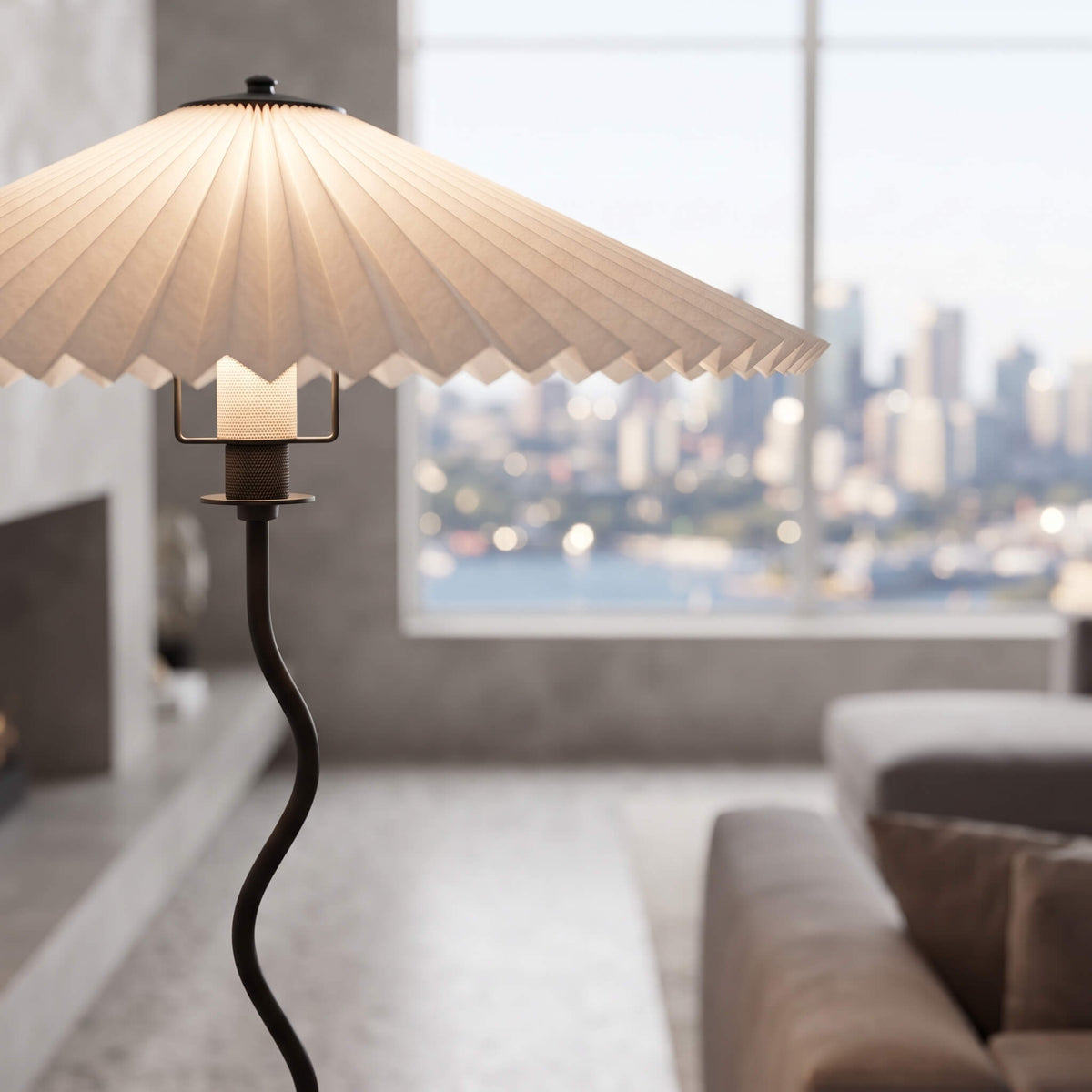 Meander Wavy Floor Lamp with Fluted Shade
