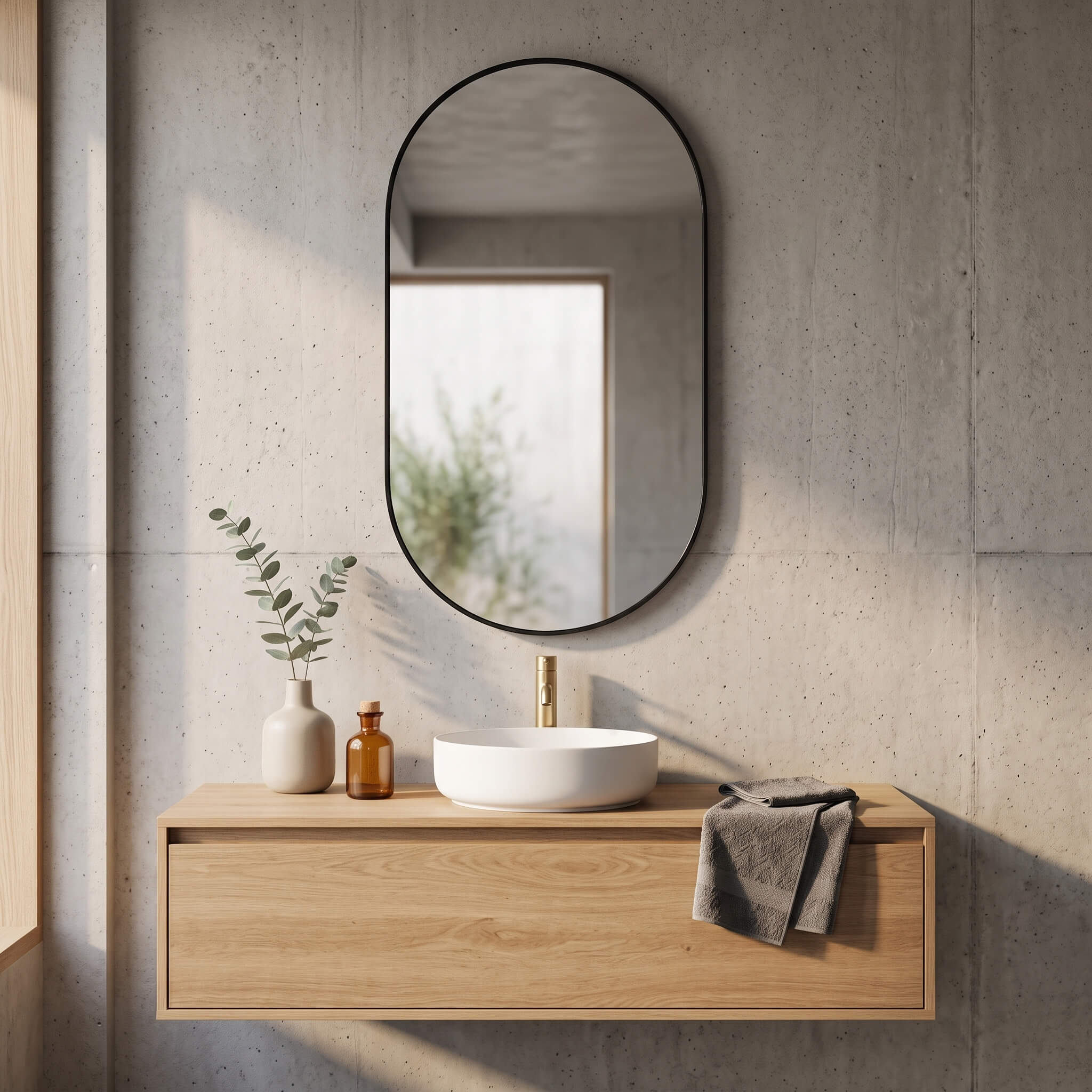 Straight-Edge Oval Bathroom Mirror