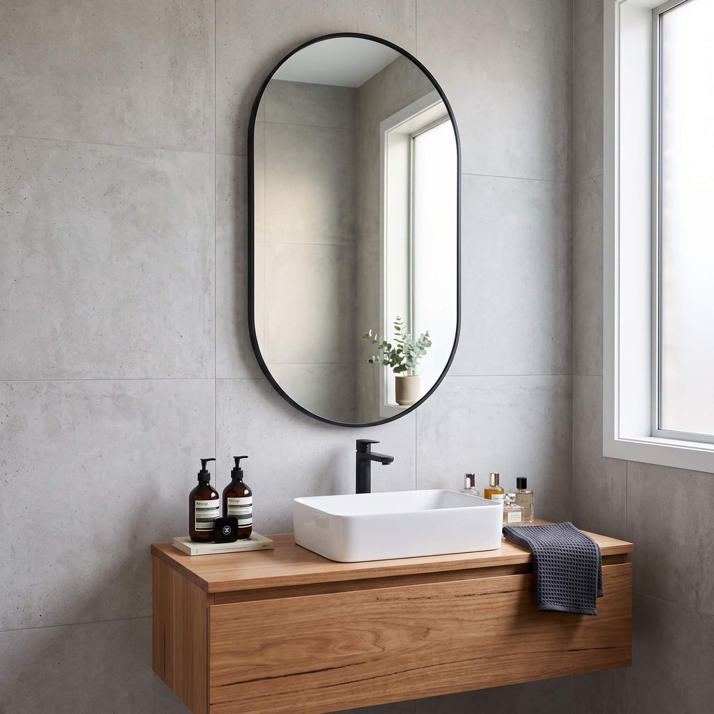 Straight-Edge Oval Bathroom Mirror