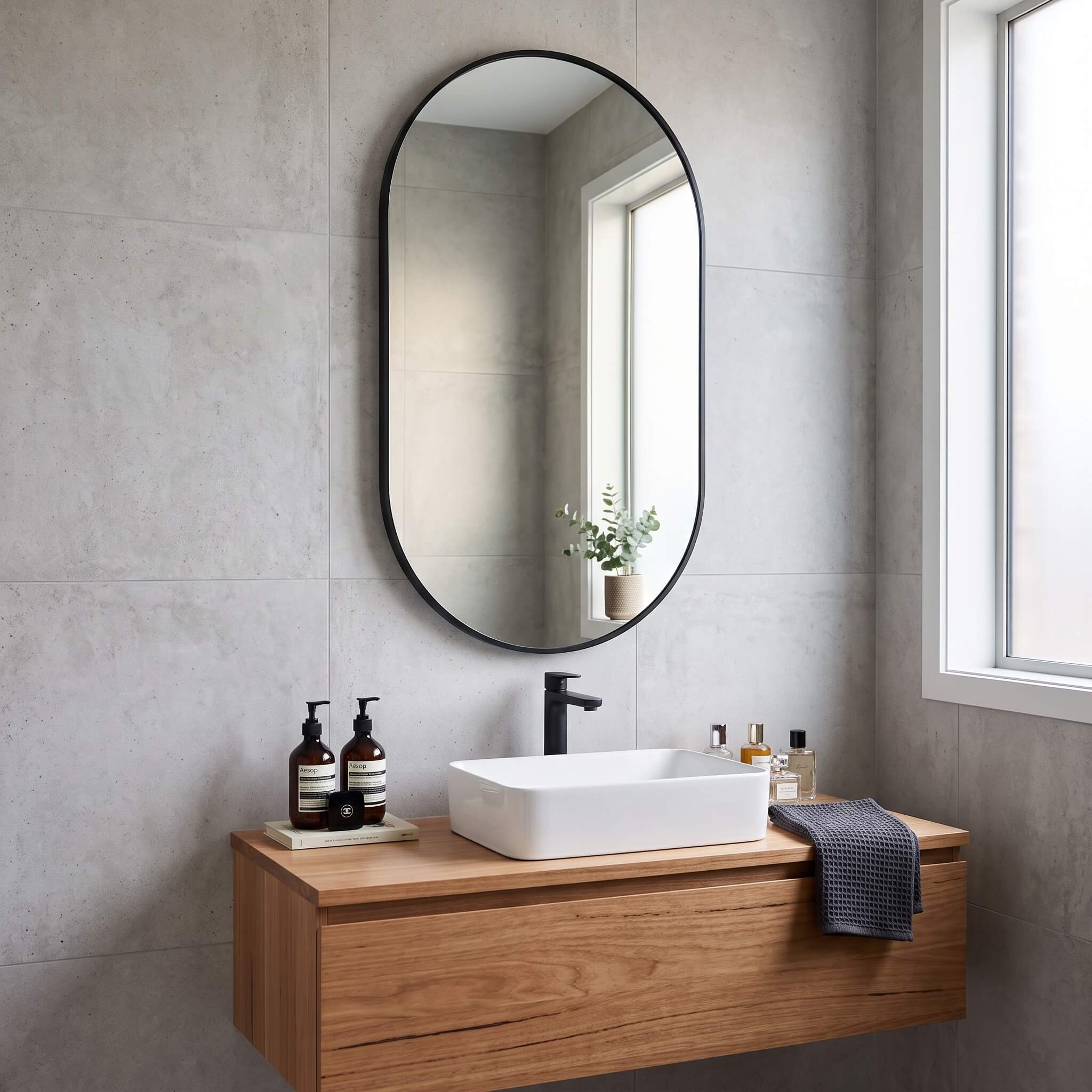 Straight-Edge Oval Bathroom Mirror