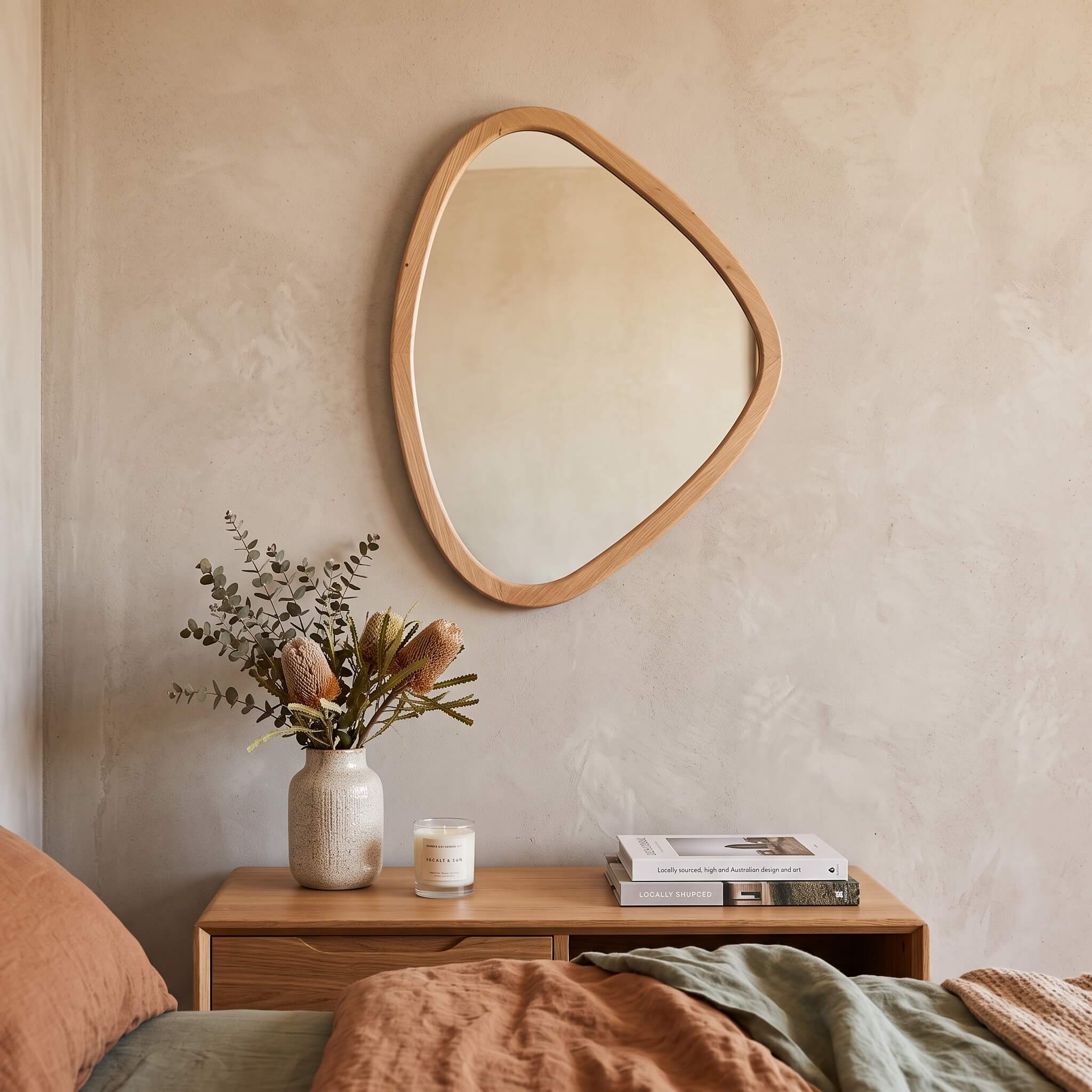Irregular Wooden Frame Wall Mirror