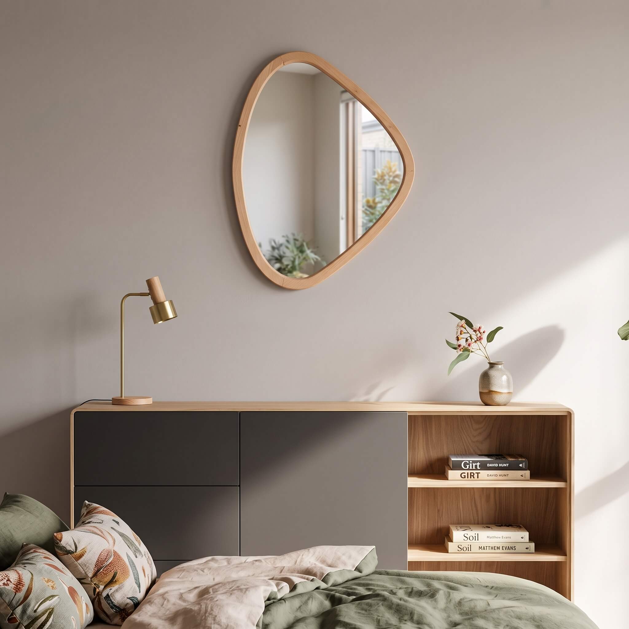 Irregular Wooden Frame Wall Mirror