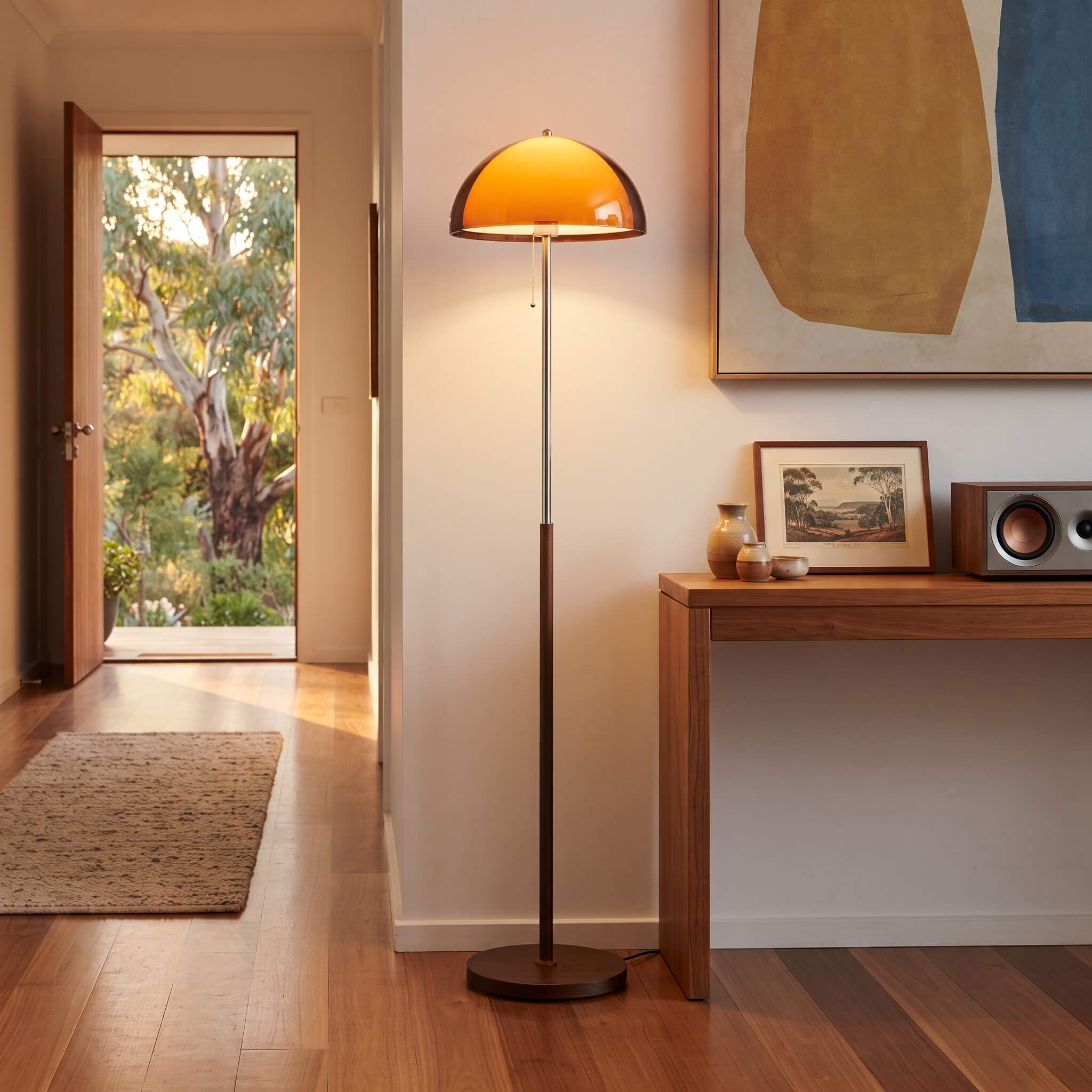 Bauhaus Mushroom Floor Lamp in Gold Amber