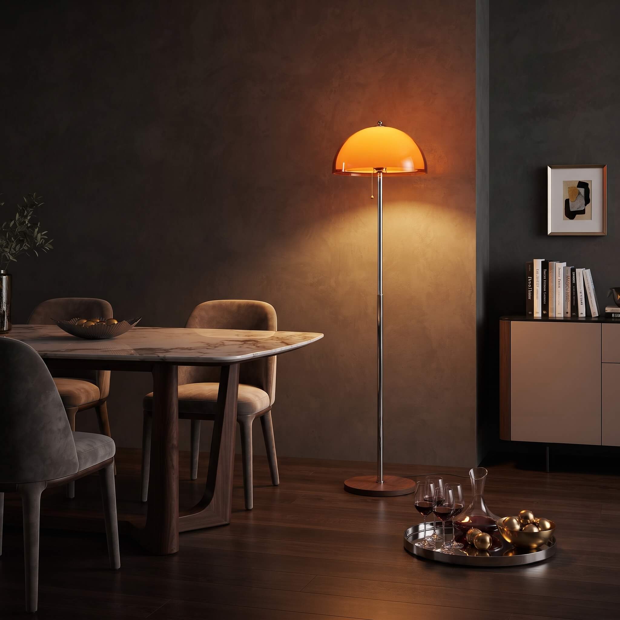 Mushroom LED Floor Lamp in Gold Amber