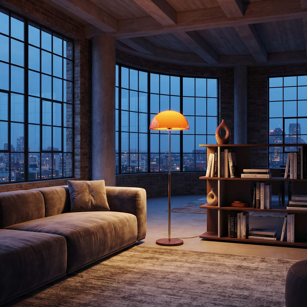 Mushroom LED Floor Lamp in Gold Amber