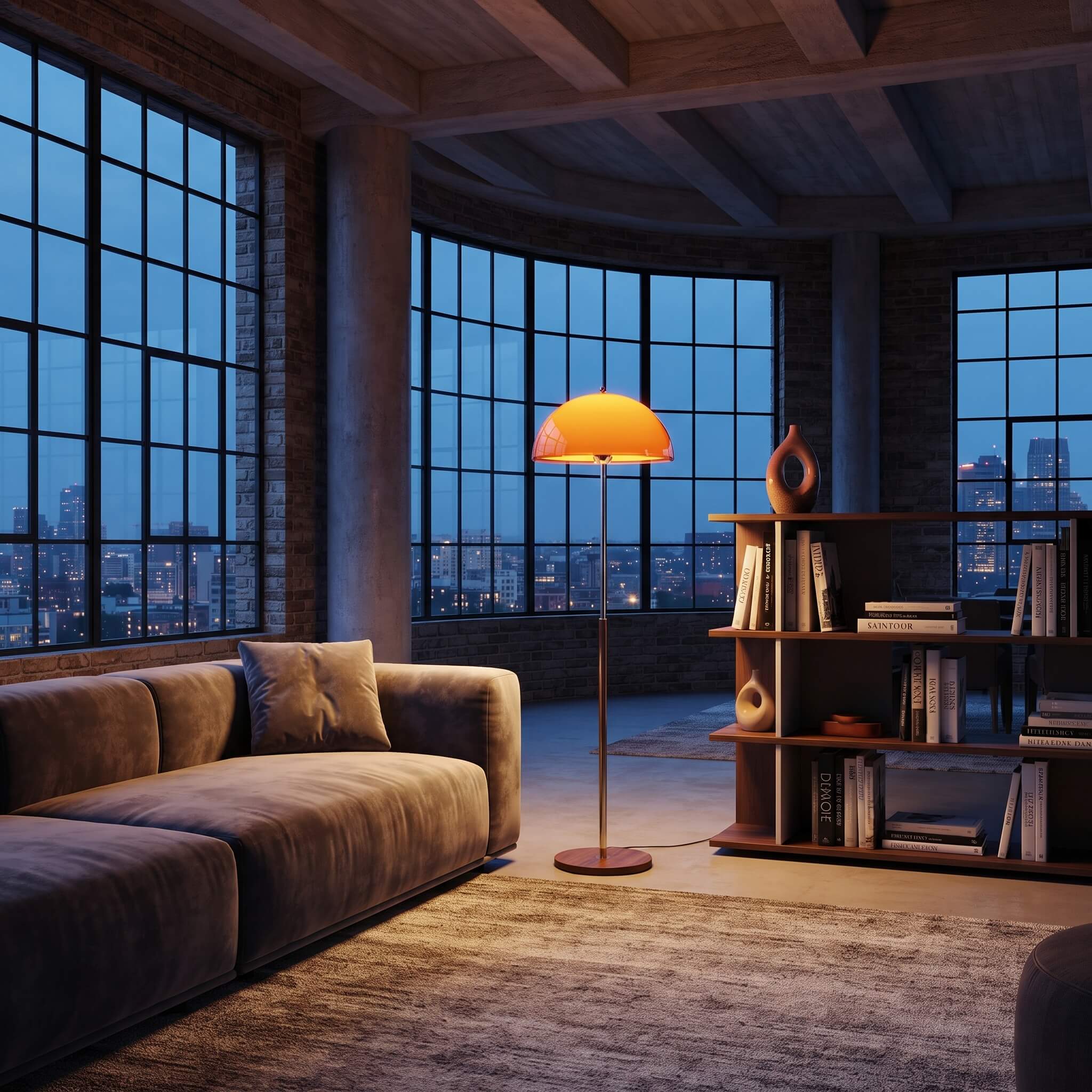Mushroom LED Floor Lamp in Gold Amber