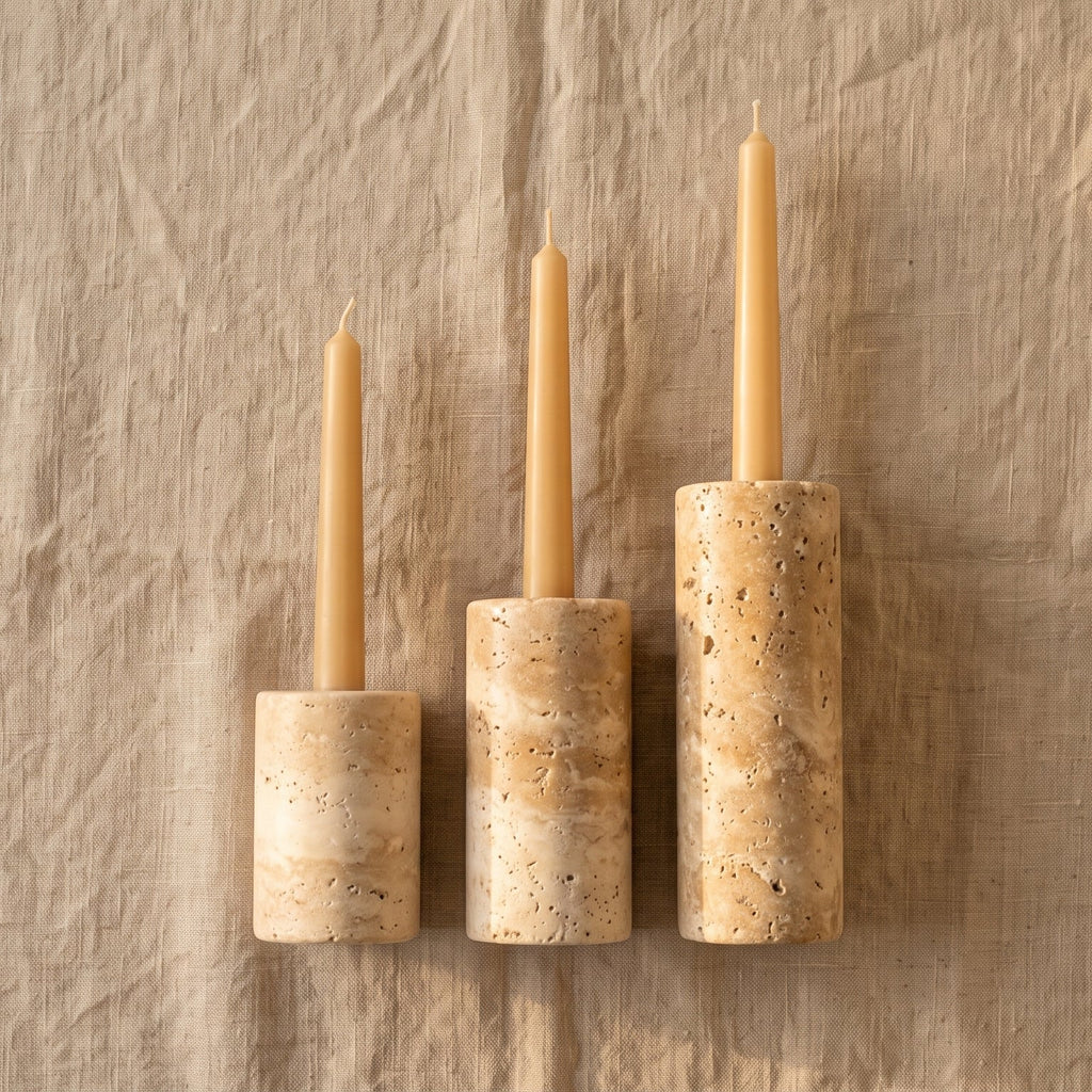 Travertine Candle Holder Set of 3 | Stone Taper Candle Holders