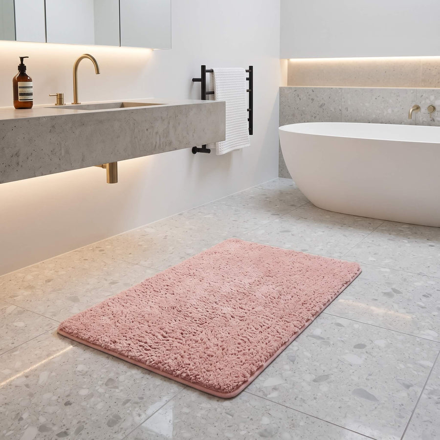 Blush pink plush bath rug
