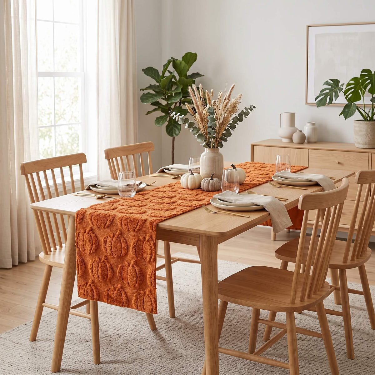 Close view of the raised tufted pumpkin texture on the runner