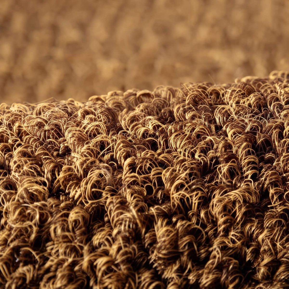 Stiff coir bristles on the welcome mat up close