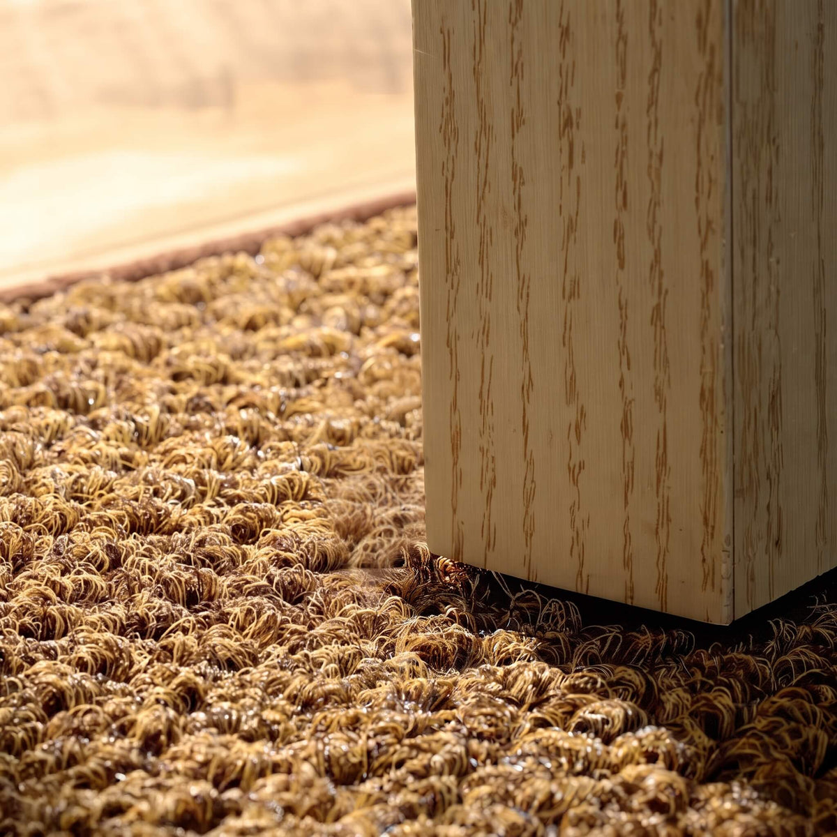 Bound edge detail on the coir welcome mat