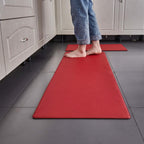 Red cushioned kitchen mat laid flat