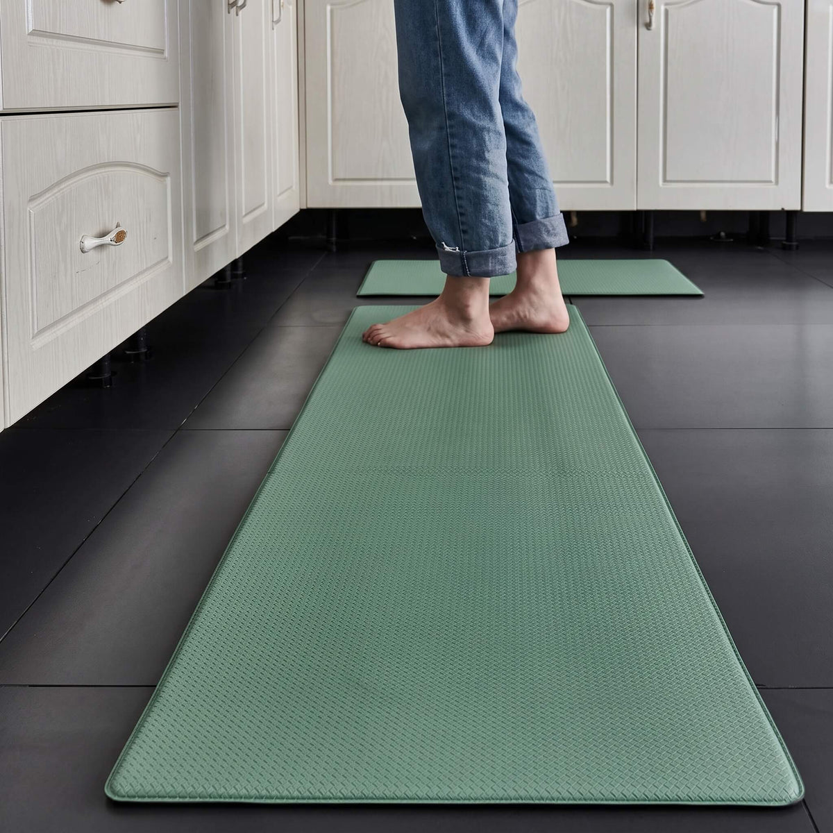 Mint green cushioned anti fatigue kitchen mat