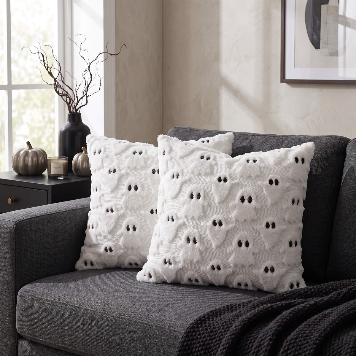 Ghost tufted white Halloween cushion cover