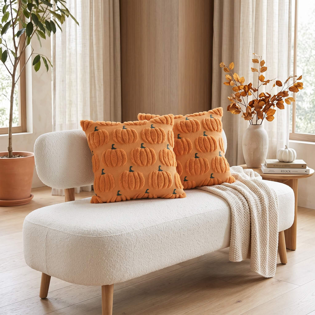 Pumpkin tufted orange cushion cover with no face