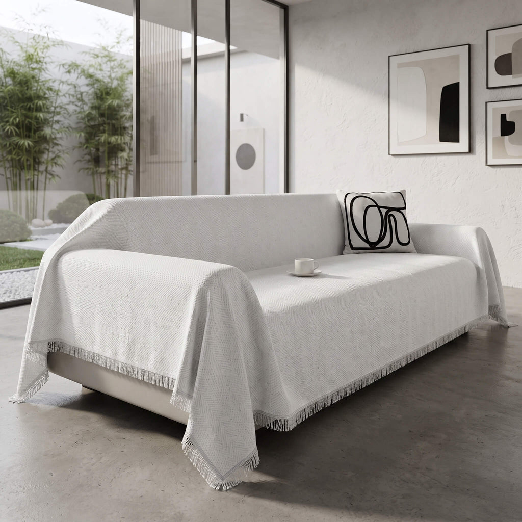 Cream sofa cover throw on a contemporary sofa