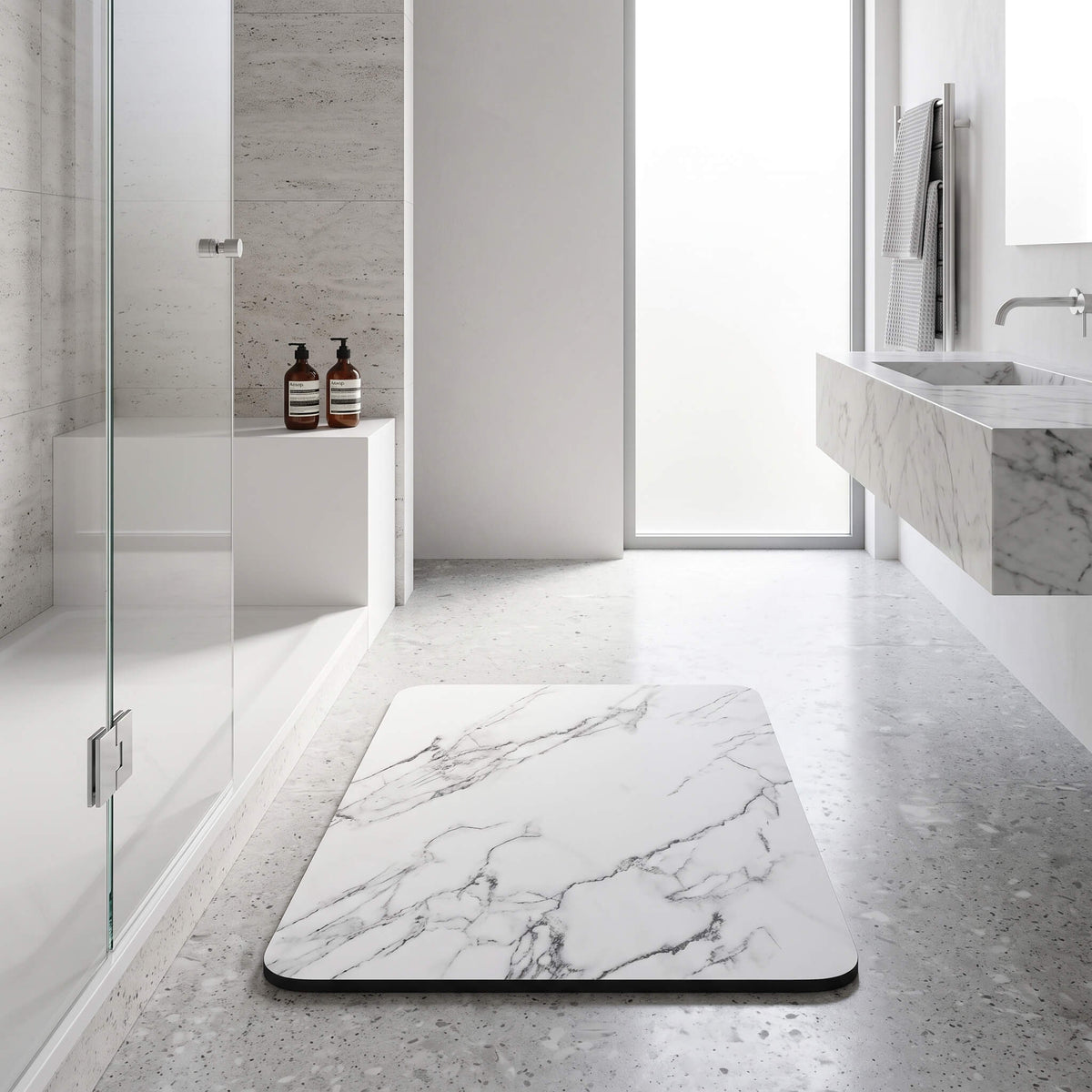 Waterproof stone look bath mat wiped clean