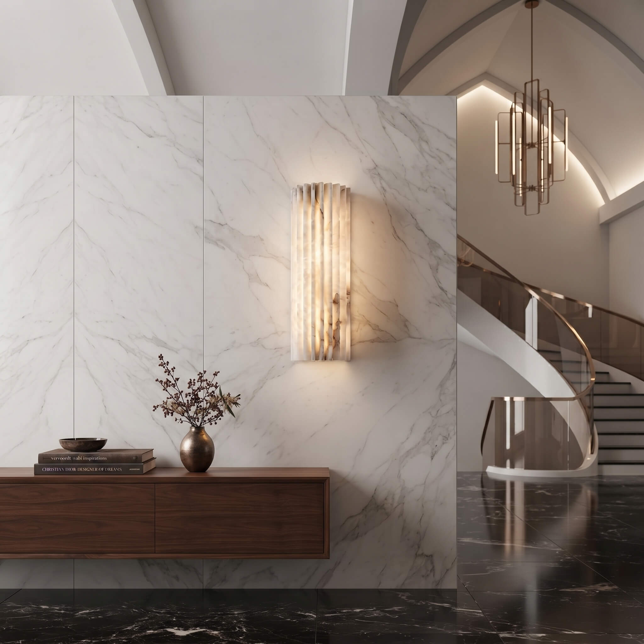 Fluted Alabaster Wall Sconce