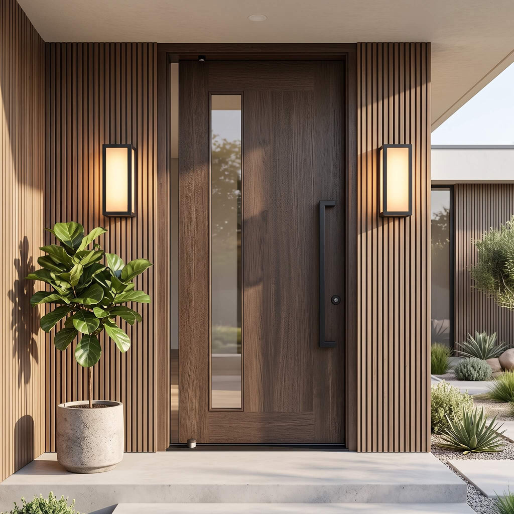 A pair of Sentry motion sensor wall lights flanking an entryway door