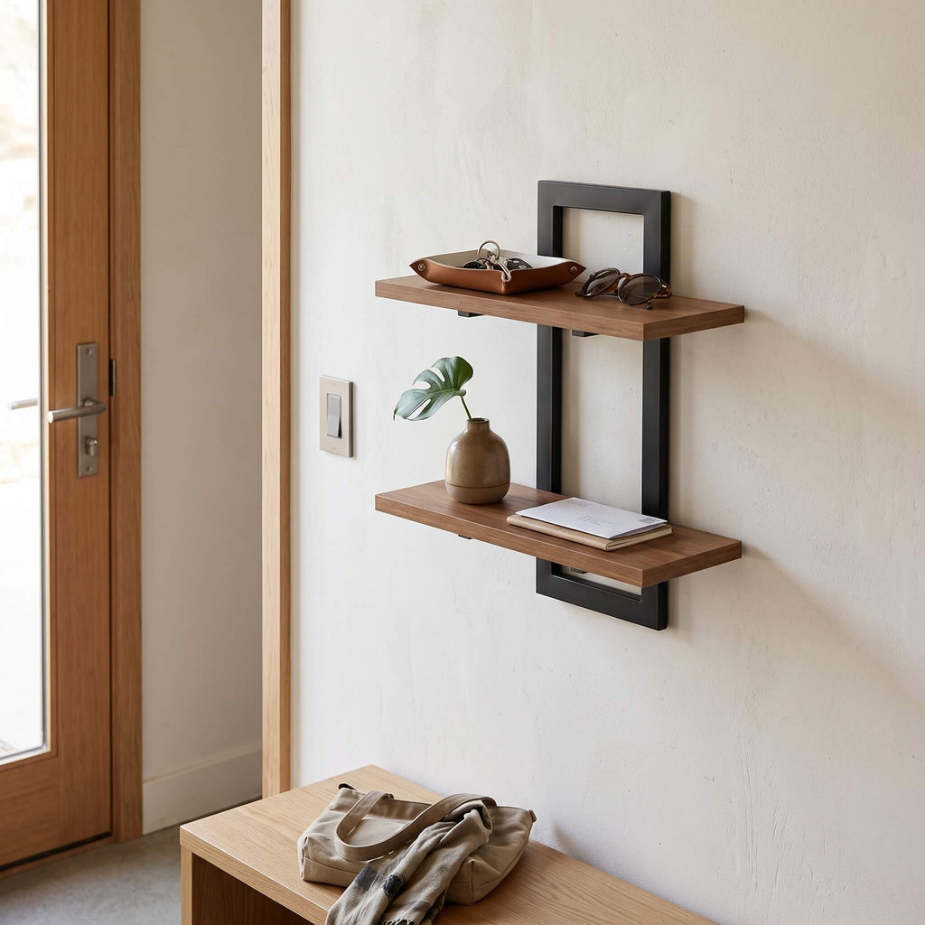 Two tier wall shelf in an entryway