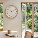 Solid timber bezel on the Nordic wooden wall clock