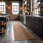 Brown faux sisal runner in an industrial style kitchen